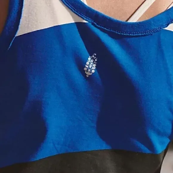 NWOT Free People Basic Tank Varsity Blue Color Black Cotton Green Movement Gym - Picture 2 of 11